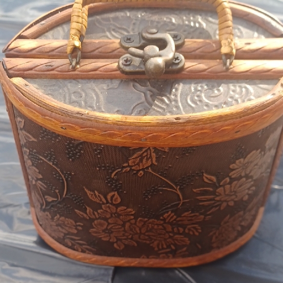 Floral Embossed Wooden Handbag - Picture 1 of 4
